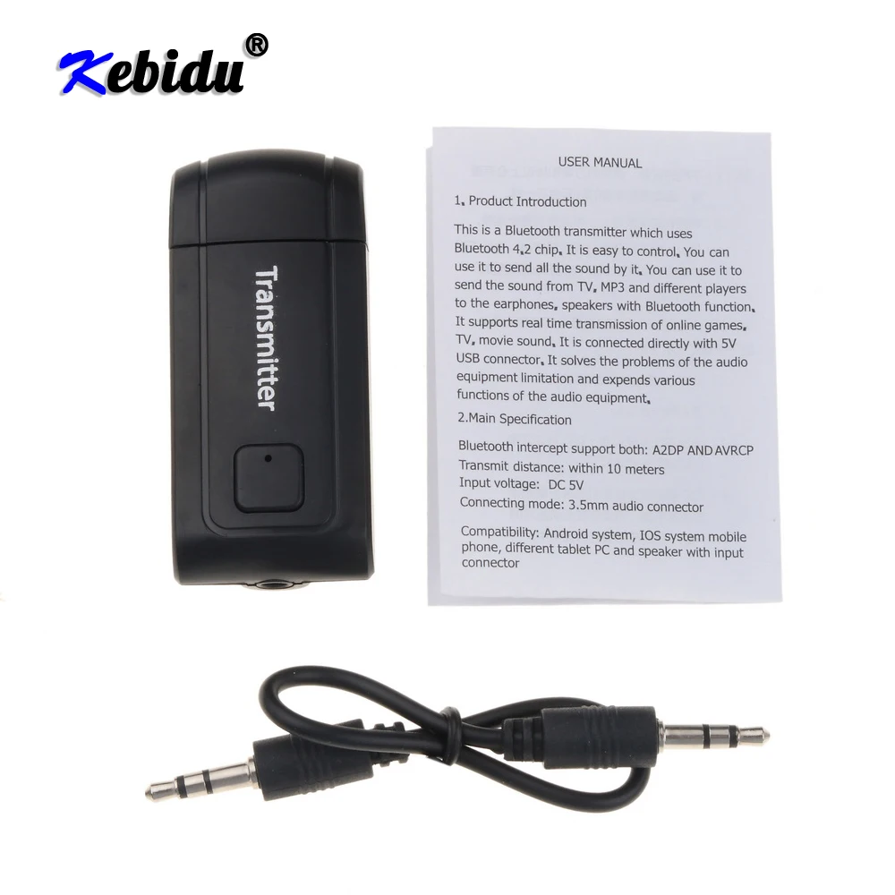 Kebidu Bluetooth 4 2 передатчик адаптер беспроводной A2DP 3 5 мм стерео аудио музыкальный для
