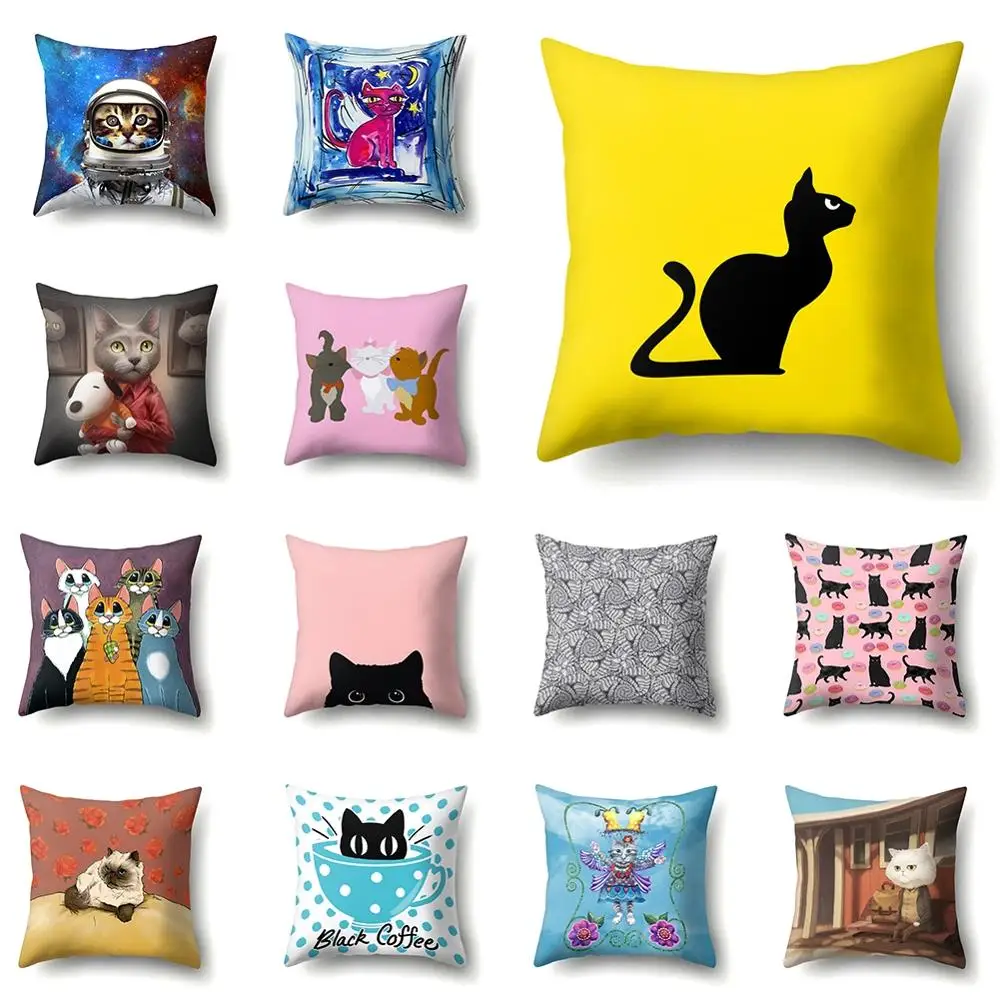 

Lovely Cartoon Little Cat Plush Square Decorative Cushion Cover Hug Pillow Case 45*45 Cm Minimalist Stylish Home Accessories