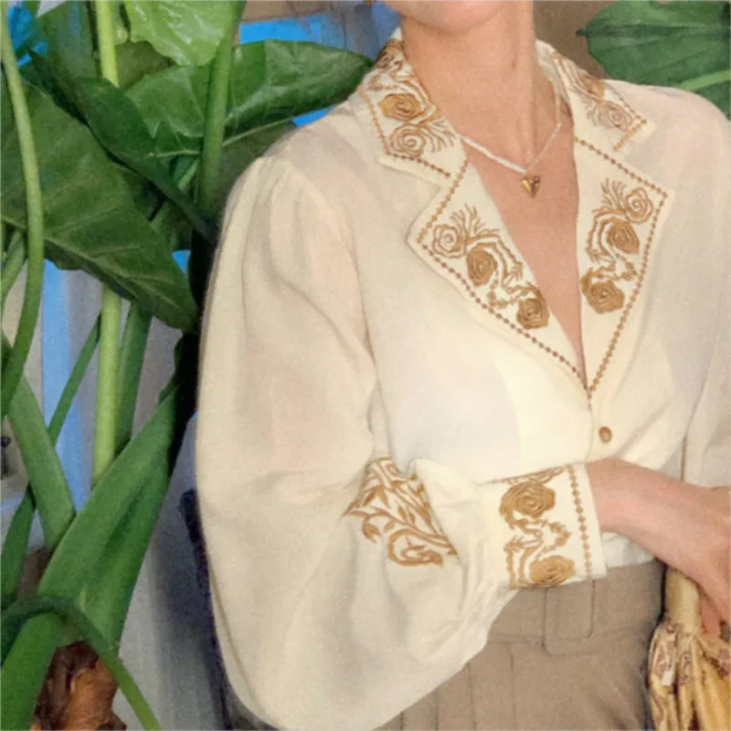 Блузка Женская Офисная с длинным рукавом элегантный цветочный топ повседневная