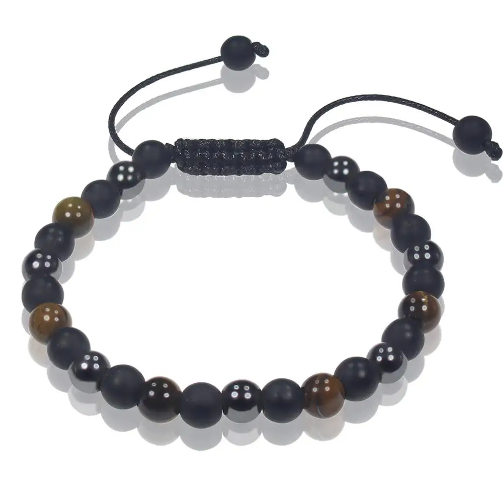 Тканый браслет из гематита тигровый глаз 6 мм черный цвет мужские Регулируемые