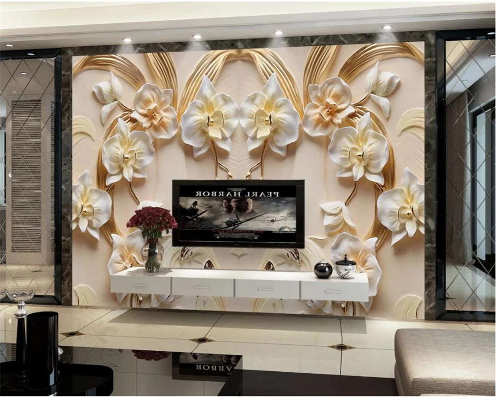 Пользовательские обои 3D бабочка Орхидея рельеф фон стены скандинавские