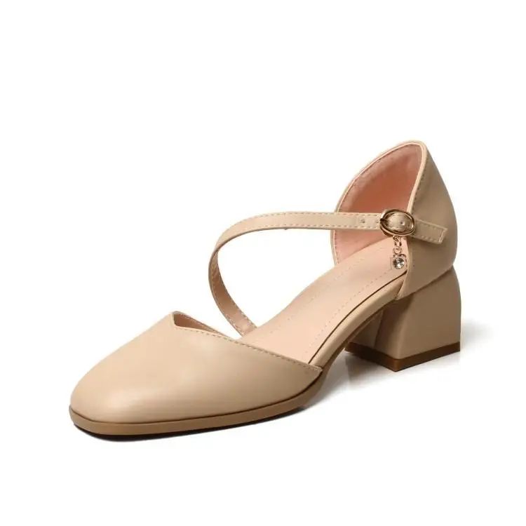 

Med Fashion Womens Shoes 2021 All-Match Block Heels Female Sandal Buckle Strap Large Size Medium Luxury Chunky Open Girls Summer