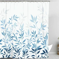 leaf shower curtain abstract plant foliage blue gradient art modern simple bathroom decor with hook waterproof polyester scree