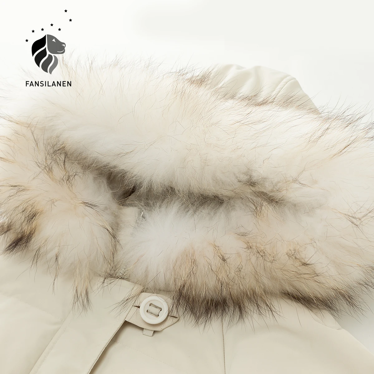 

FANSILANEN Fur collar long white down jacket Women autumn winter wram quilted puffer coat Hooded casual oversized down parka