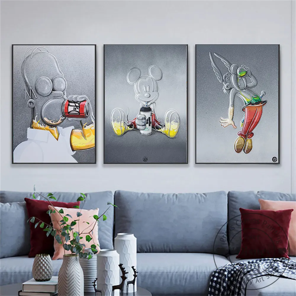 

Disney Cartoon Anime Grey Mickey Simpsons Bart Portrait Poster Prints Print Canvas Painting Wall Art Pictures Living Home Decor