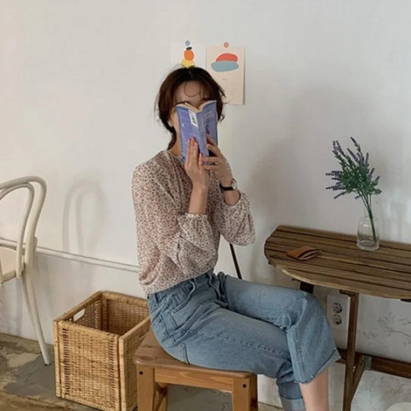 

Весенне-осенний цветочный женский костюм с длинным рукавом в Корейском стиле для уменьшения возраста