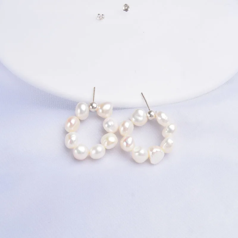 Женские серьги гвоздики с натуральным пресноводным жемчугом ASHIQI ювелирные