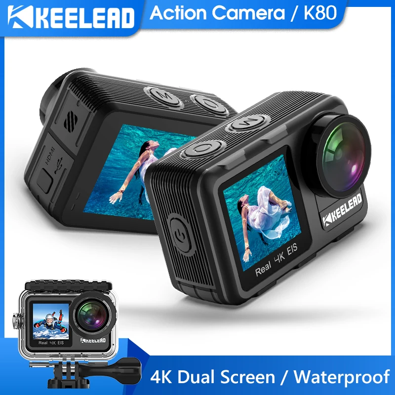 Экшн камера Keelead K80 4K два экрана Wi Fi 5 м 60 кадров/с 20 МП 2 0 дюйма сенсорный ЖК дисплей
