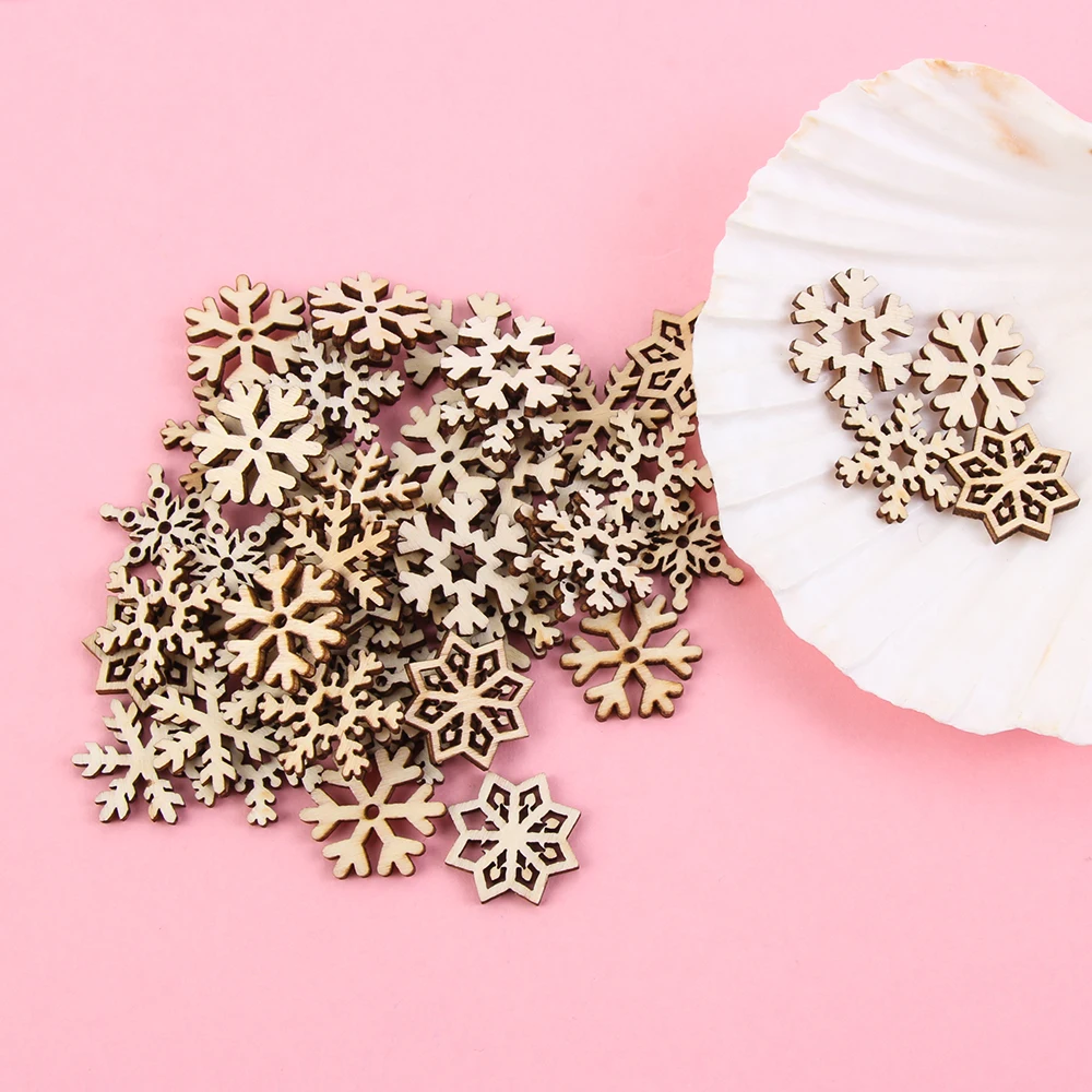 50 шт./компл. Смешанные полые Снежинки из натурального дерева Скрапбукинг