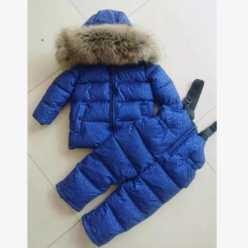 New Winter Baby Children Hooded Thicker Warm Snow Wear Real Fur Collar Outerwear  Kids Clothing Down Jacket For Boys Girls A579
