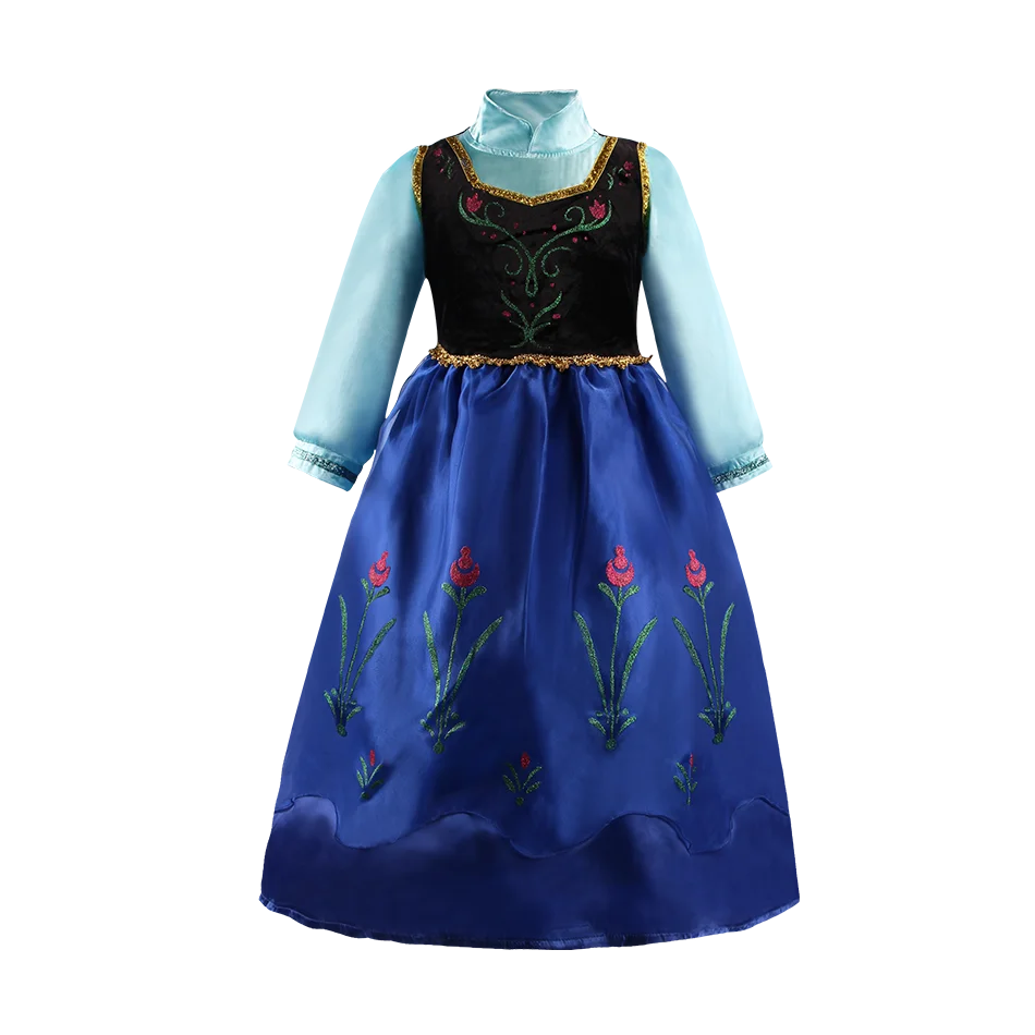 Платье Анны и Эльзы для девочек Детский костюм принцессы на Хэллоуин с париком