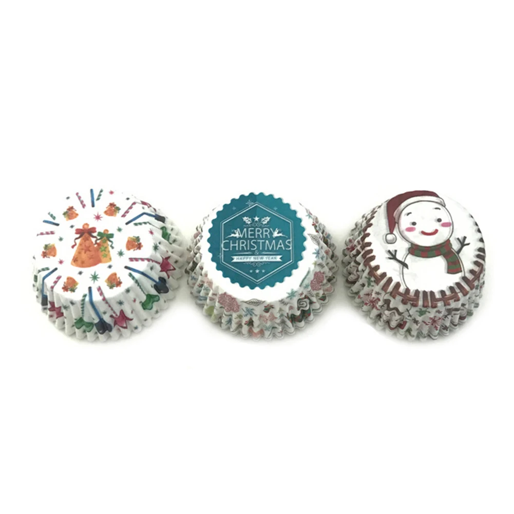 100 шт Рождественская шапка Снеговик принт полосатые обертки для кексов формочка