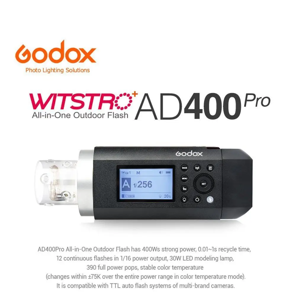 

Godox AD400 Pro Witstro Led Light Photography Lighting Flash Li-on Battery TTL HSS 2.4G Wireless for Canon Nikon FUJIFILM