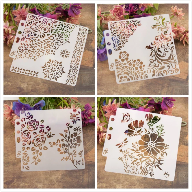 

New 4Pcs/Lot 13cm 5.1" 1/4 Circle Edge DIY Layering Stencils Painting Scrapbook Coloring Embossing Album Decorative Template