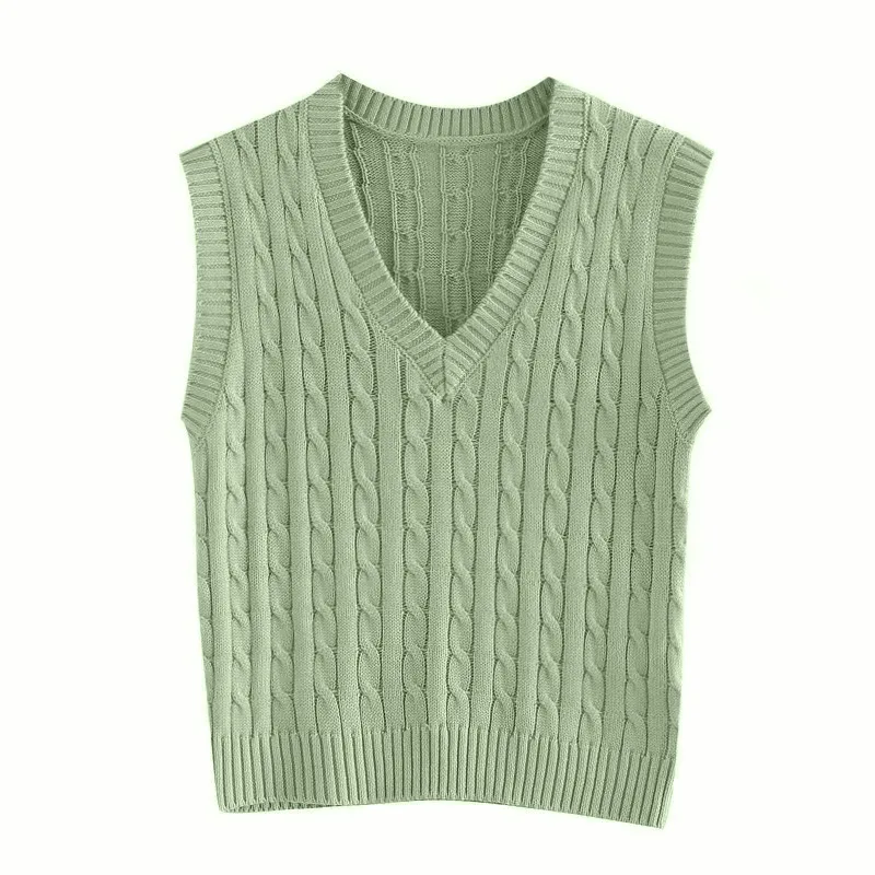 

Vintage Stylish Solid Knitted Vest Sweater Women 2020 Sueter Mujer V Neck Sleeveless Elasticity Waistcoat Preppy Style Tops
