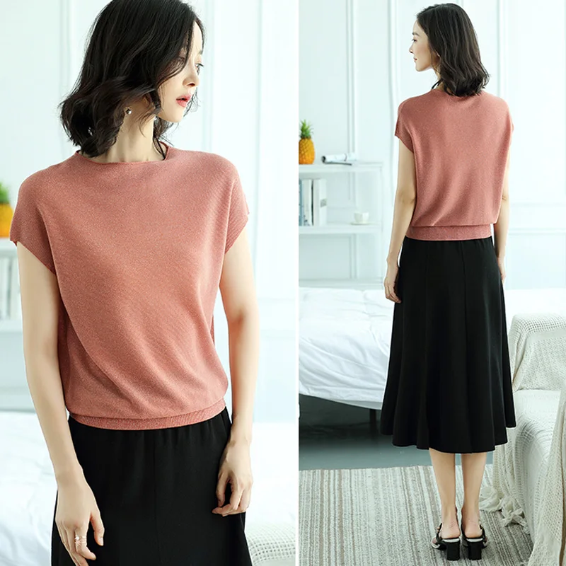 2021 летние женские Топы с коротким рукавом модная женская одежда вязаная блузка
