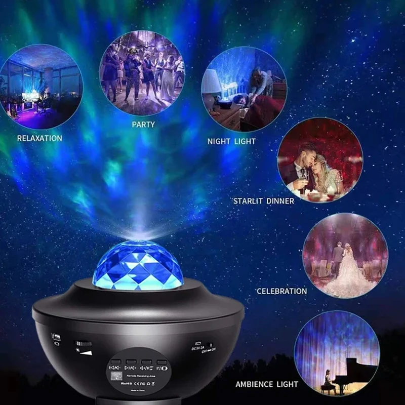 LED Star Galaxy Projector Ocean Wave Night Light Music Player Remote Rotating Starry Sky Porjector Decoration Bedroom Lamp Gifts | Освещение