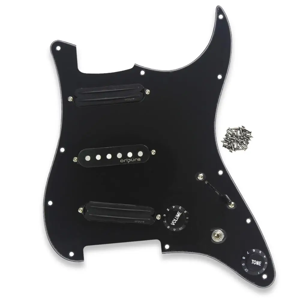 OriPure черная загруженная гитарная накладка Strat SSS 11 Отверстие Alnico 5 комплект для