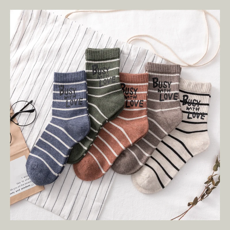 Зимние женские носки в полоску Женские стиле хараджуку 100 хлопок 1 пара Kawaii