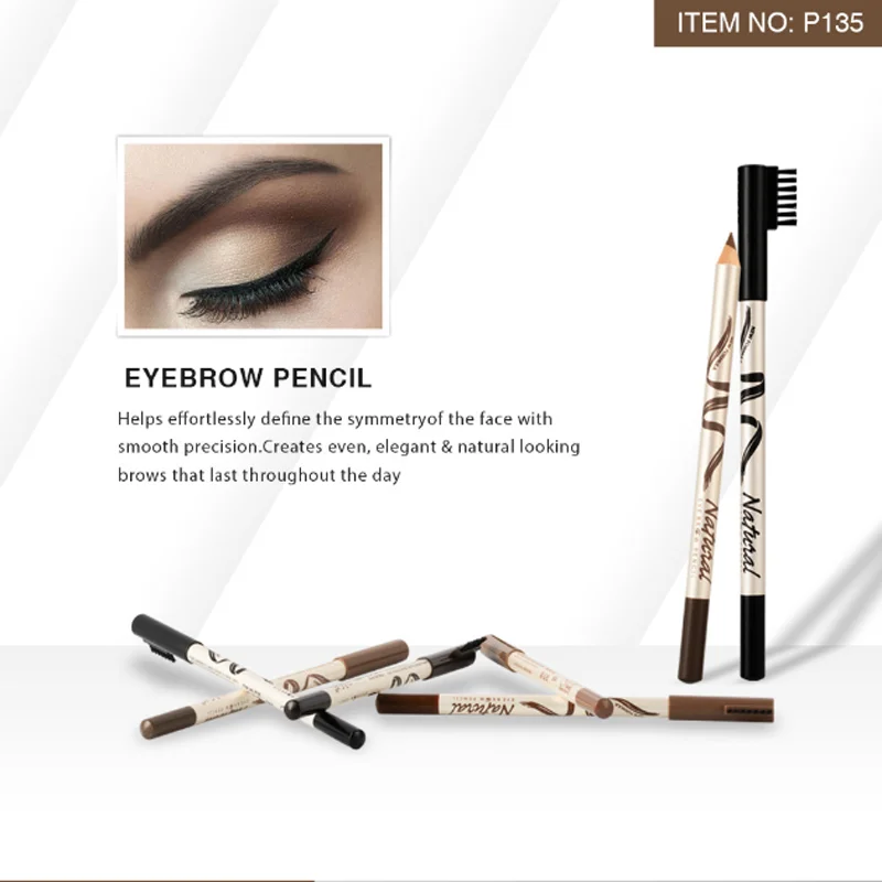 Двухголовый карандаш для бровей с кисточкой натуральный стойкий водостойкий