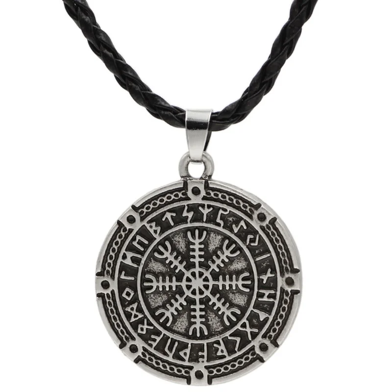 

Vintage Viking Rune Compass Pendant Necklace Classic Punk Men's Nordic Amulet Jewelry