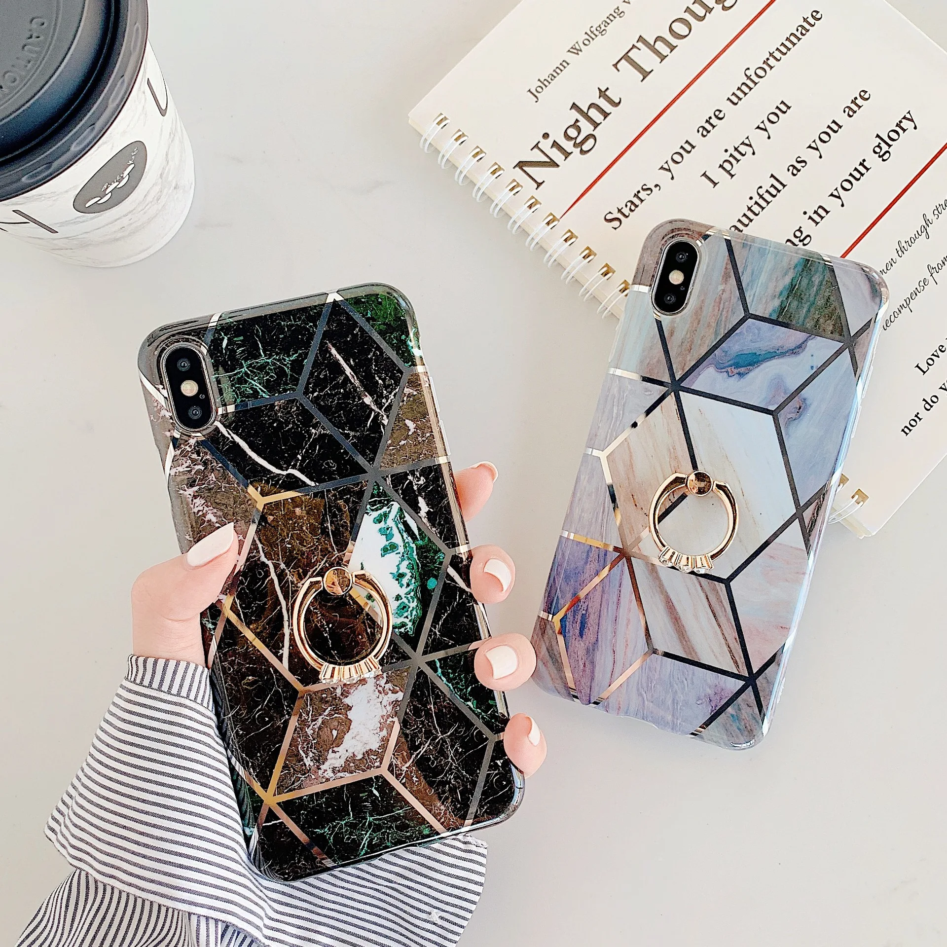 Geometric Marble Ring Stand Holder Phone Case For iPhone 11 Pro Max XR XS 6 6S 7 8 Plus X Luxury Soft Silicone Back Cover | Мобильные