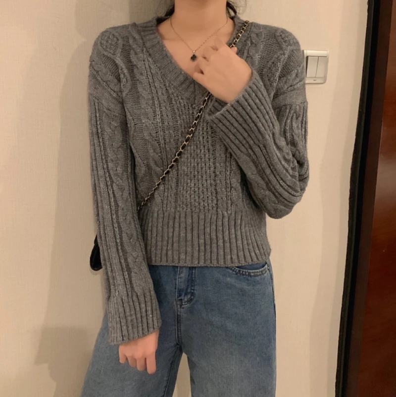 

AOSSVIAO Women 2021 Fashion Comfortable Jumper Knitted Sweaters Vintage Long Sleeve Loose Female Pullovers Chic Tops