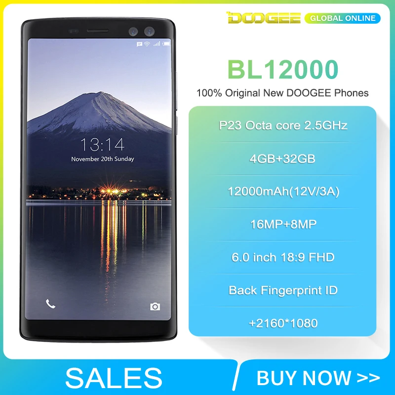 DOOGEE BL12000 12000mAh face ID 32GB 4G смартфон 6,0 дюймов 18:9 FHD+ MTK6750T Восьмиядерный четыре камеры Android 7,0
