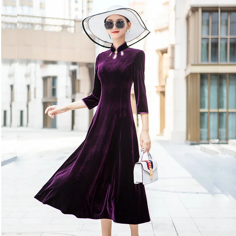 Vestido De Debutante новая зимняя простая Ретро Улучшенная бархатная Cheongsam Posed женская