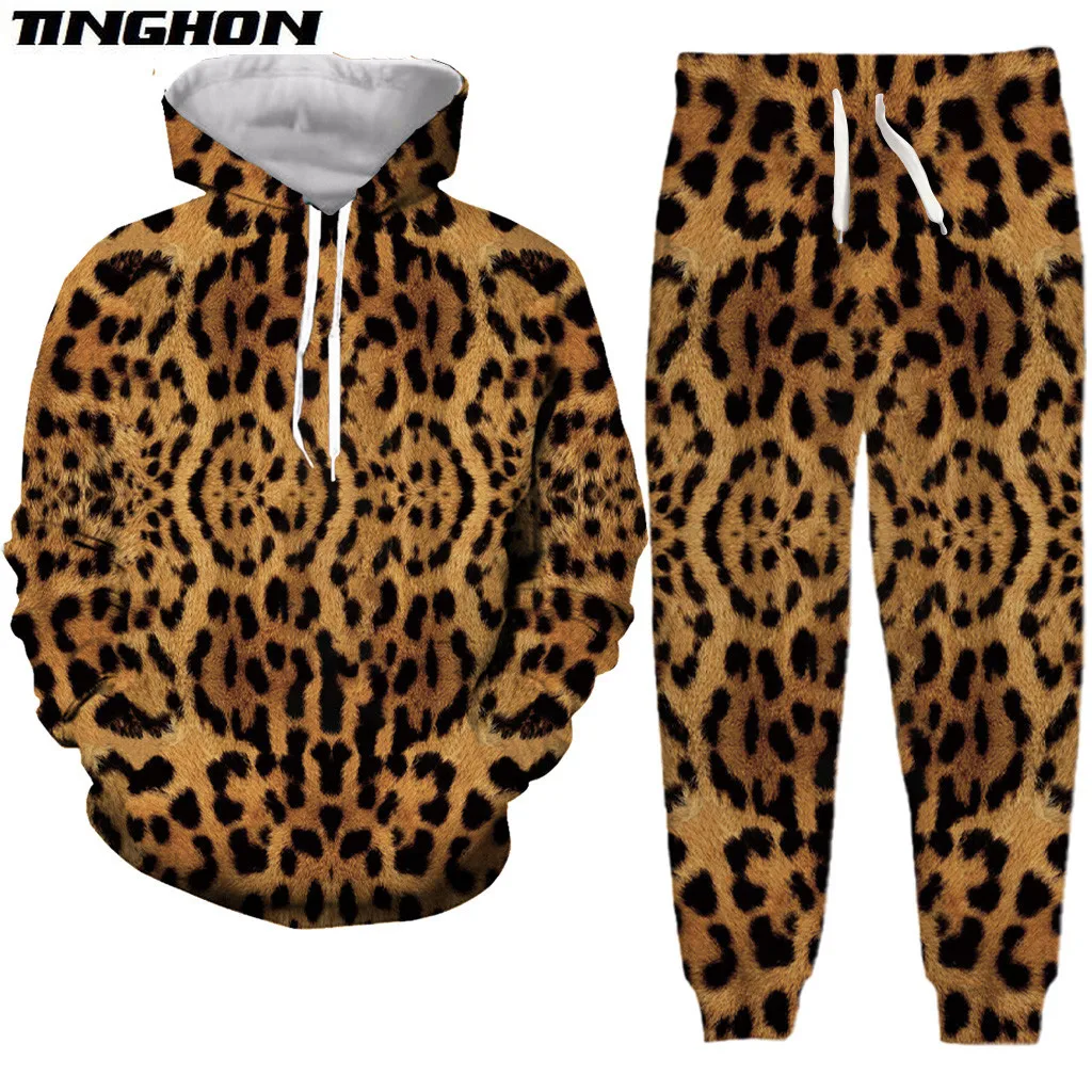 Женский/мужской спортивный костюм с леопардовым принтом | Мужская одежда