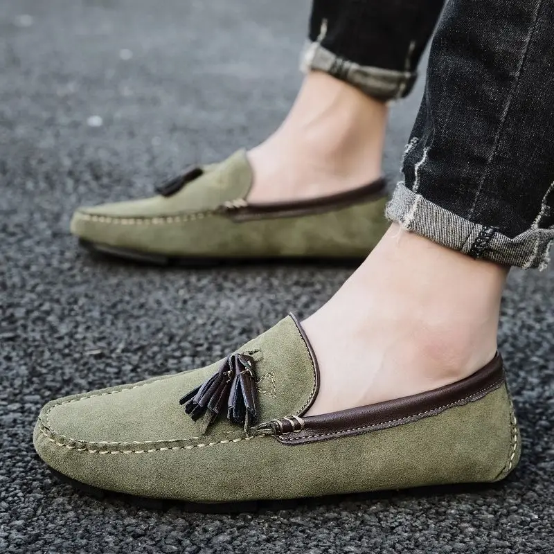 

Лоферы мужские из натуральной кожи и замши, роскошные брендовые, повседневная обувь для вождения, однотонные, осень