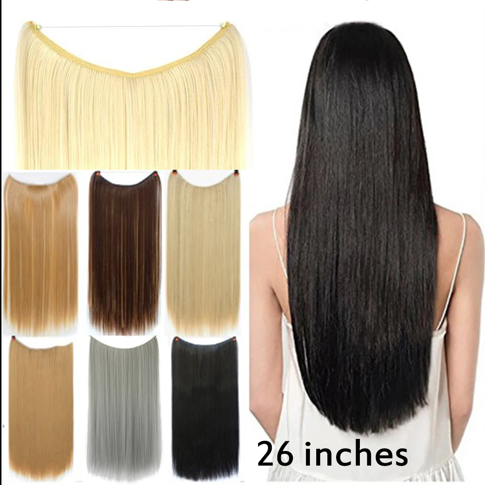 

Soowee Straight Synthetic Hair Extensions Invisible Bayalage No Clips Halo Hair Flip Hidden Secret Wire Dirty Blonde Grey