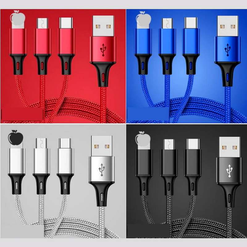 3 в 1 USB кабель для iPhone xs max кабель для быстрой зарядки для Android Micro usb type C type-c 3 в 1 Кабели для мобильных телефонов шнур для зарядки