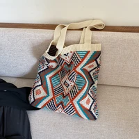 2021 women knitting top handle bag large capacity woven bag bohemian one shoulder bag vintage handbag fashion tote bag gift