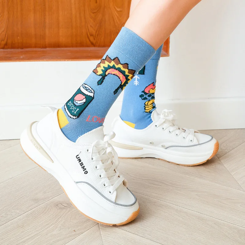 

5 Pairs Socks Women Ins Tide Socks Street Autumn and Winter New Cotton Cartoon Wine Cactus Creative Trend Designer Socks Kawaii