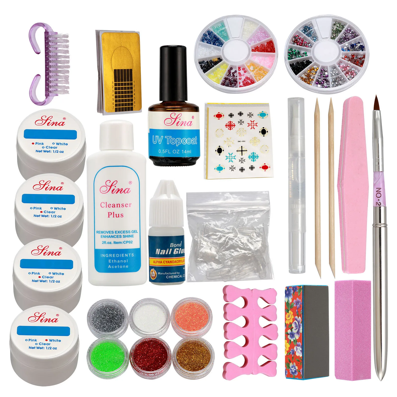 

Nail Art Kit UV Nial Gel False French Tips Glitter Powder Glue Sanding File Nail Form dropshipping
