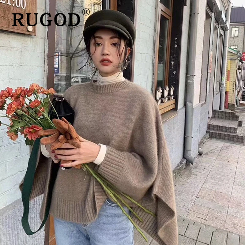 RUGOD Auturm Свободный вязаный свитер женский модный однотонный auturm Дамский Плащ винтажный круглый вырез Хаки Теплый пуловер и пальто