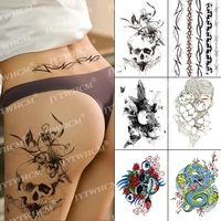 fake thigh tattoo sticker skull waterproof temporary tattoos snake tramp stamp butterfly tattoo sketch flash for men women kids