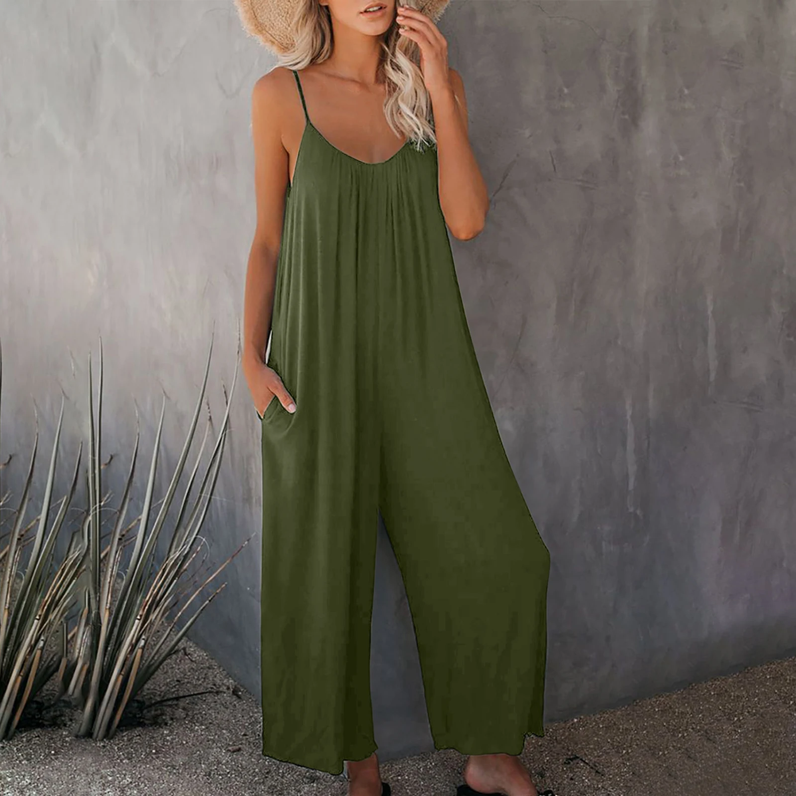 Uefezo Rompers 2021 Summer Autumn Fashion Women Casual Loose Linen Cotton Jumpsuit Sleeveless Playsuit Trousers Overalls