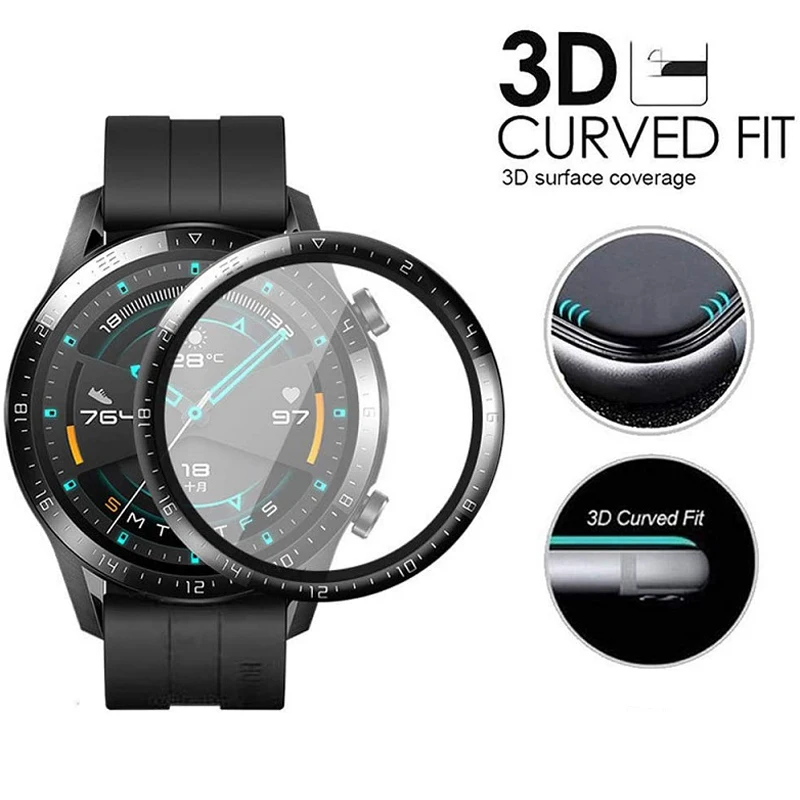 

2pcs Protective Film For Huawei Watch GT2 46mm 3D Curved Soft Composite Material Smartwatch Full Screen Protector （Not Glass）