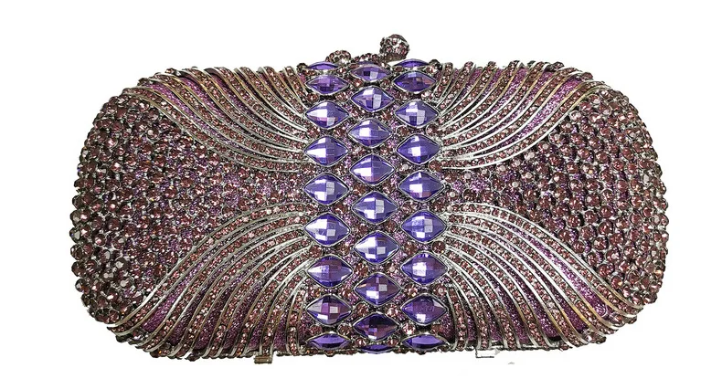Ажурный элегантный женский кошелек с кристаллами зеленая фиолетовая вечерняя