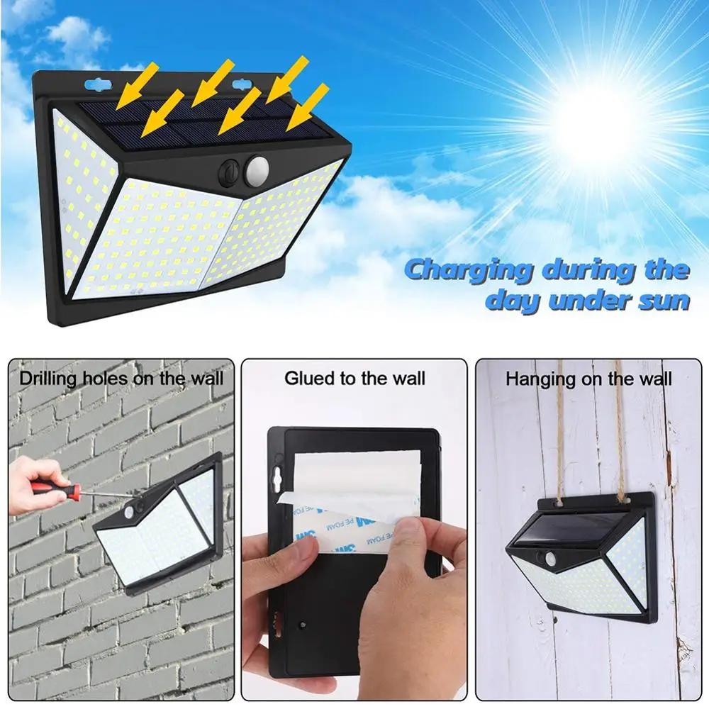 

NICLUX Solar LED Light Outdoor Waterproof IP65 Outdoor Lighting 208 LED Motion Sensor Street Light Outdoor Wall Light For Garden