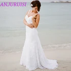 Белое Кружевное пляжное свадебное платье ANJURUISI на бретелях-спагетти, 2020 милое платье с открытой спиной, простые платья невесты