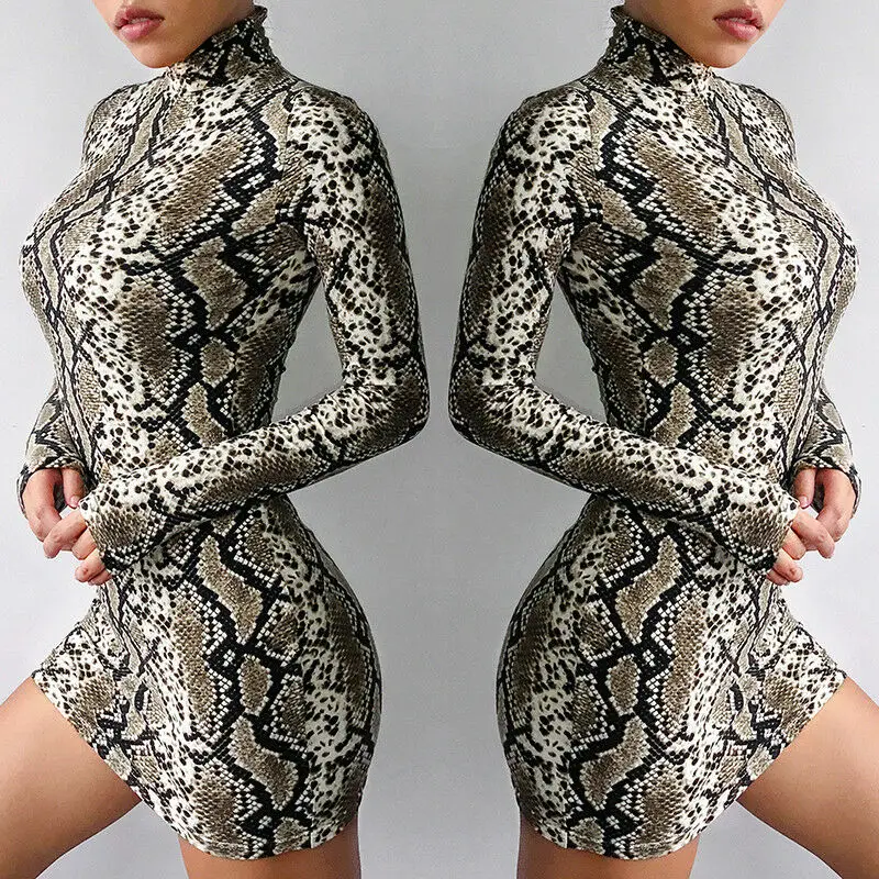 

Sexy Womens High Neck Long Sleeve Bodycon Evening Party Club Mini Dress