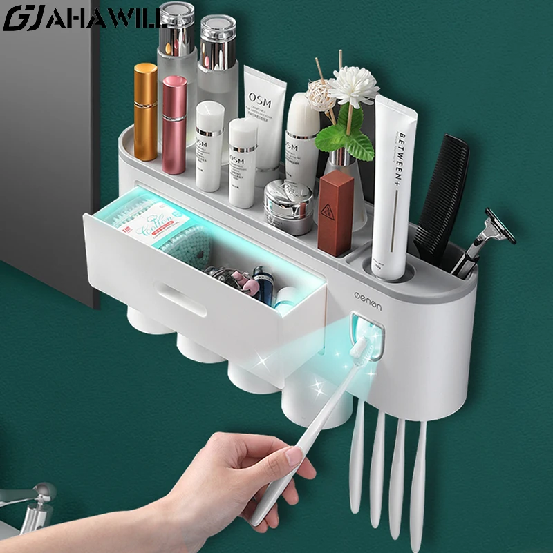 AHAWILL New Magnetic Adsorption Toothbrush Holder Inverted Cup Automatic Toothpaste Squeezer Dispenser Home Bathroom Product | Дом и сад