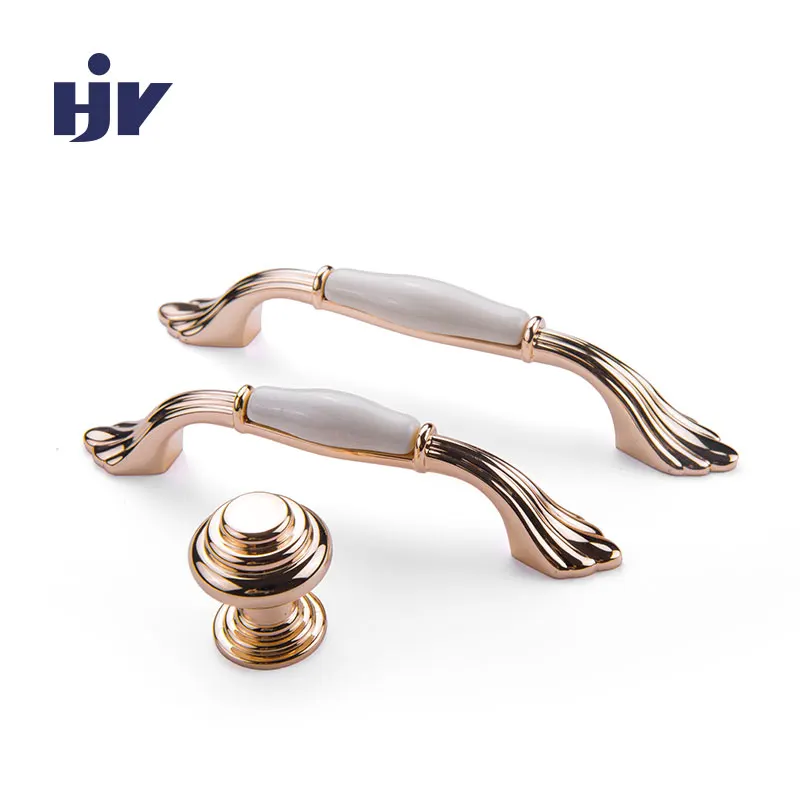 

HJY European Kitchen Handle Ceramic Cabinet Knob Gold Zinc Alloy Furniture Door Pull Hardware Cupboard Drawer Handles Z464