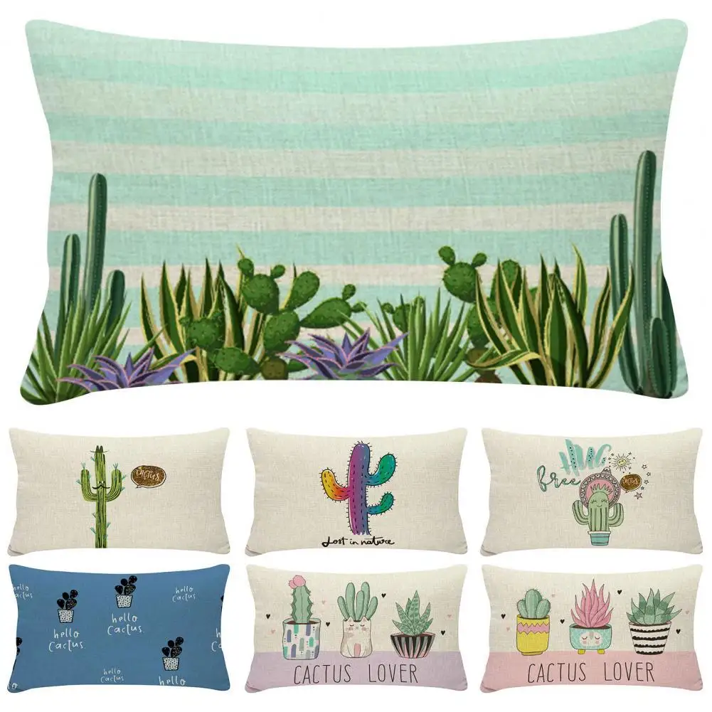 

30cm x 50cm Pillow Case Washmachine Washable Multi-purpose Polyester Cactus Printing Cushion Cover for Daily Life Supplies