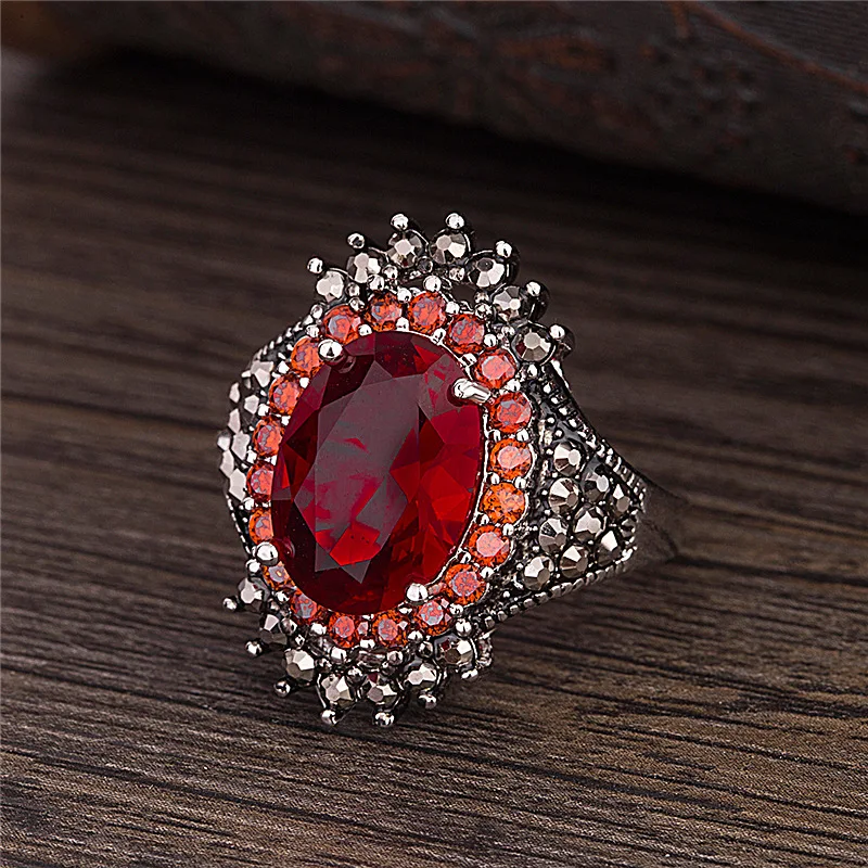 

Wish Hot Sale Silver Accessories Vintage Thai Silver Big Gem Ring Ring Pomegranate Jewelry Exaggerated Black Ore Ring