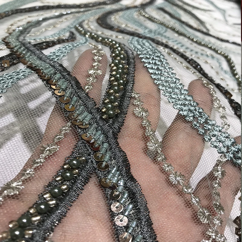 

High Quality African Embroidered Bridal Lace Guipure Beaded Fabric Novelty Handmade Materials Tulle Mesh Bridesmaid Gown Dresses