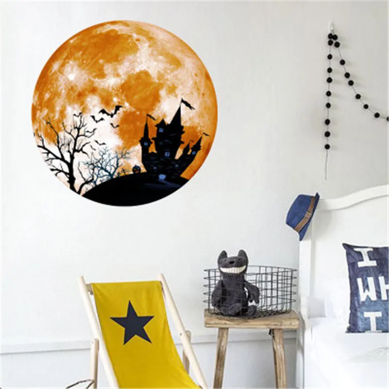 Светится в темноте Луна наклейка на стене Хэллоуин декоративная светящаяся